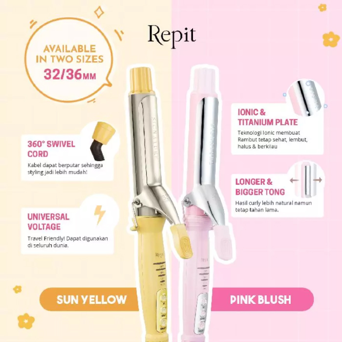 Repit Hair Styler Pengeriting Rambut Curling Iron 36MM - Yellow